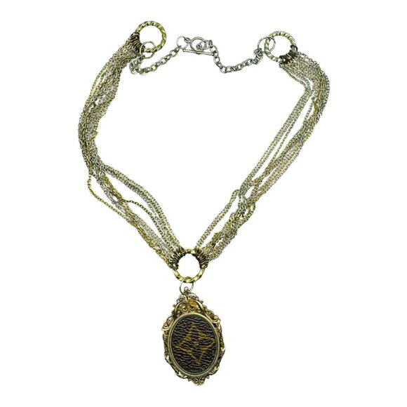 Custom Made Lux Pendant Upcycled w/ Vintage Layered Mixed Metals Chain Necklace - Picture 6 of 8